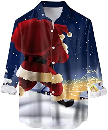 Копчиња за долг ракав на Здфер Божиќни масти, долги кошули, Божиќ Дедо Мраз печати кошула за куглање за куглање, дизајнерски кошули