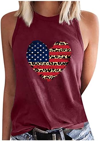 Симпатична американска резервоар за знаме на врвот за жени летни маички без ракави, обични топки леопард печати графички патриотски маици