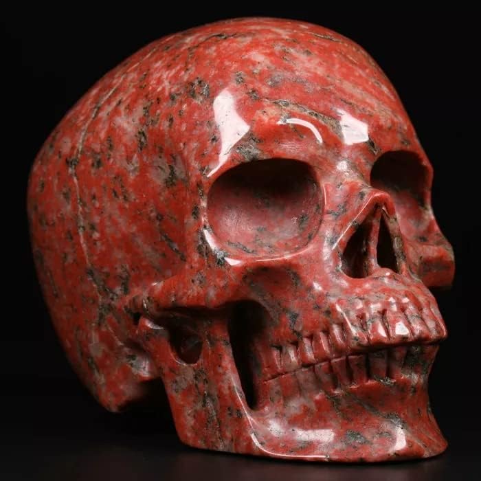 Mr.Skull 5.0 Статуа на черепот со кристал во крвен камен, супер реална, кристално лекување камен, рачна врежана скапоцен камен