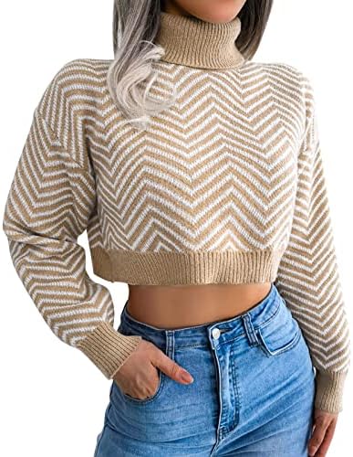 Mudенски џемпери за есенски и зимски подароци високи модни ленти за вратот Отворен папочен сноп мини плетен џемпер