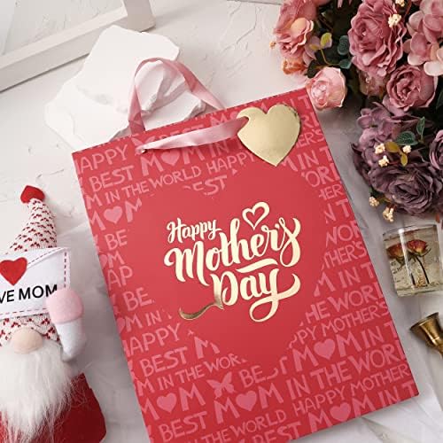 Торба За Подароци За Денот на Мајката лезакаа, Розова Торба За Подароци Од 13 Инчи Со Ткивна Хартија , Ознака За Подарок и Картичка-Среќен