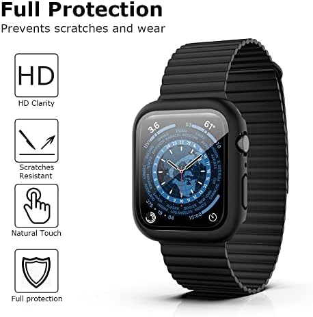 [2 пакет] Случај Компатибилен за Apple Watch Series 8 7 45mm со заштитник на екран на стакло, шок-изобилен ултра-тенок тврд компјутер случај