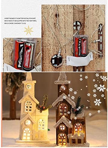 Божиќни осветлени куќи на YHQSIKS, предводени од дрвена куќа, осветлете ги Божиќните селски куќи Божиќна маса центар за одмор Декоративни светла