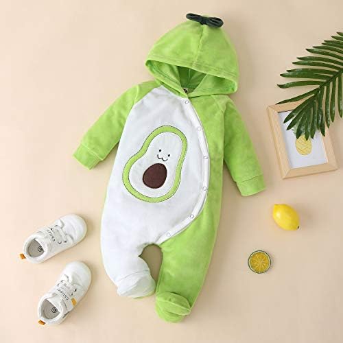Винсен бебе авокадо руно ромпер качулка со долги ракави со долги ракави со нозе