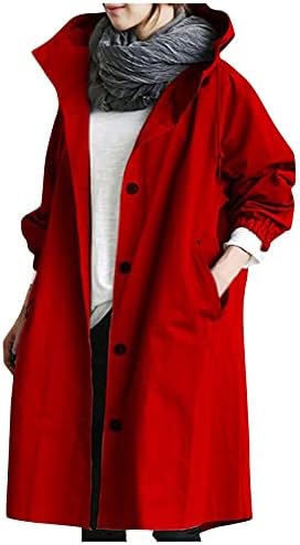 Зимски палто Foviguo за жени, модерни женски худини со долги ракави плус големина на деловно копче на цврста боја надолу