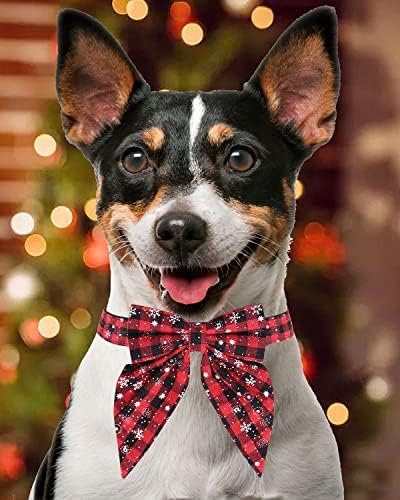 Божиќна јака за кучиња со лак, прилагодлива црвена карирана памучна кучиња кучиња Божиќни јаки за мали средни кучиња миленичиња