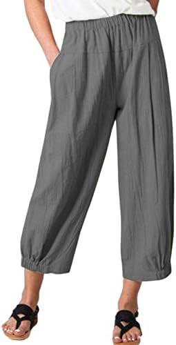 Бозански жени летни капри панталони еластични половини памучни постелнина јога исечени панталони панталони