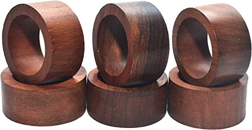 ДМ Антички претпријатија рачно изработени прстени од салфетка од дрво со 6 прстени од салфетка - занаетчија направена во Индија