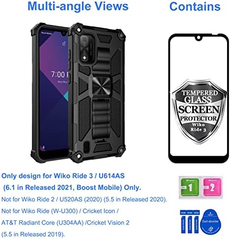 Ailiber компатибилен со Wiko Ride 3 Case, Wiko U614AS Case со стакло со калено со заштитник на екранот, за магнетско монтирање на автомобили,