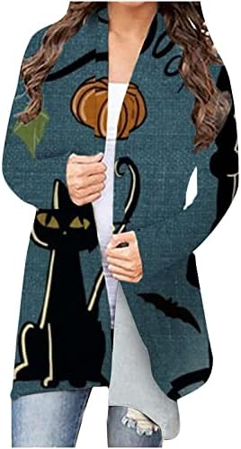 Плус големина кардиганс женски за Ноќта на вештерките кардиган со долг ракав отворен предна надворешна облека смешни слатки палти