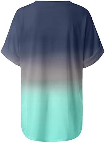Lyубовни маички маички градиентски блуза во боја V-врат пулвер летен краток ракав лабава обична маица Туника врвови