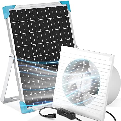 Вентилатор на соларна енергија Voltets, 20W соларна панел IP65 водоотпорен со соларен издув вентилатор за стаклена градина, барака, пилешко кокошарник,