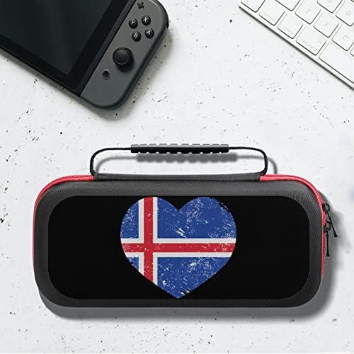 Исланд Срце Ретро Знаме Торбичка За Носење За Прекинувач Пренослива Торба За Складирање Патувања Торбичка Со Тврда Обвивка За Додатоци И Игри