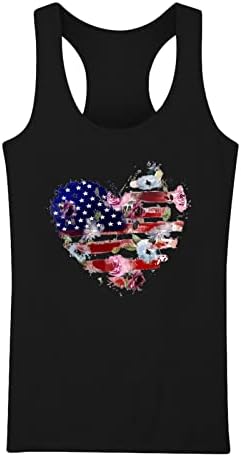 Womenените резервоаруваат врвови на американско знаме патриотски кошули потресени тркачки бек -елек во САД знаме starвездички ленти Теми 4