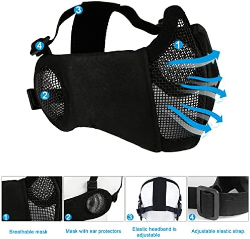 Airsoft маска со очила, преклопна половина маска за мешки на воздухот со уши за заштита на ушите за снимање на Cosplay CS игра