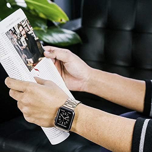 OMEE компатибилен со Apple Watch Band 42mm со 2 парчиња куќиште, не'рѓосувачки челик метал опсег за замена на IWATCH за серијалот на