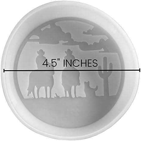 Каубојски круг свежи силиконски мувла | Големина 4,5 широк x 4,5 долг долг x 1 длабок | каубојски западен дизајн за свежи, сапун, смола,