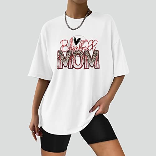 Преголеми маици за жени за жени безбол мајки кошула леопард печатена буква Туника фустан врвови капка рамената екипаж маички кошули