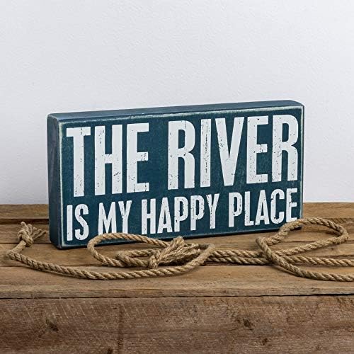 Примитиви од Кети 27381 Рустикален сина кутија знак, 12 x 6, реката е моето среќно место