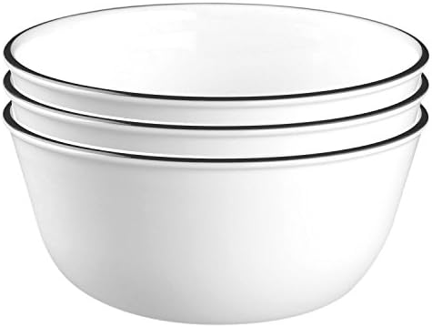 Corelle Livingware 28-унца Супер супа/Cearite Bowl, Classic Café Black Rim, 3, бело