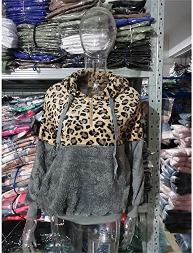 Leopard zip џеб кадифен џемпер за жени вештачки волна патент џебови надвор од облеката дуксерот џемпер леопард зима