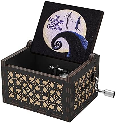 Ова е мелодија за Ноќта на вештерките Вуд музичка кутија Кошмар пред Божиќниот рачен рачен врежан гроздобер дрвена музичка кутија