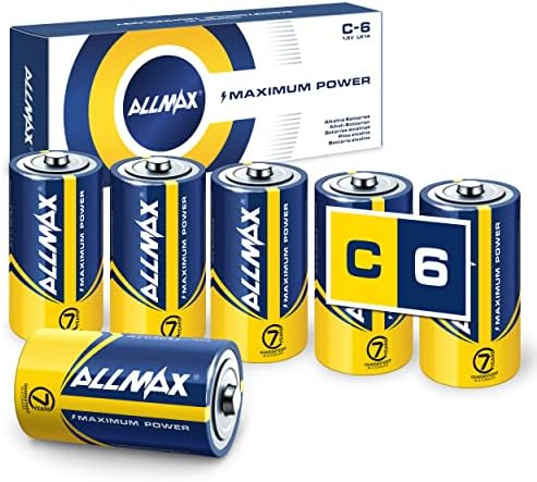 Allmax C максимална моќност Алкални батерии- Ултра долготраен, 7-годишен рок на траење, дизајн на протекување, 1,5V