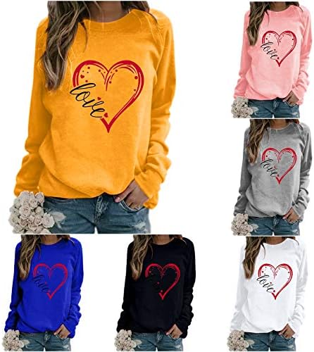 Плус големина на в Valentубените врвови за жени со срцев отпечаток на врвни жени со долги ракави кошули лабави врвови на врвови и блузи