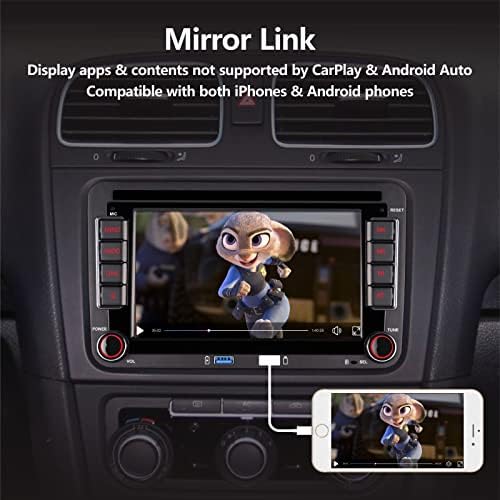 Двоен Дин Автомобил Стерео Компатибилен Со Carplay/Android Auto за 7 инчи со Bluetooth Повици/FM/AM Радио/USB/EQ, Заден Поглед Камера