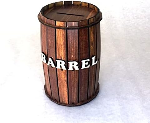 Pratik Dekor Barrel Piggy Bank Cash Coneain Box рачно изработена дрвена барел безбедна пари за пари кафеава кафеава кафеава