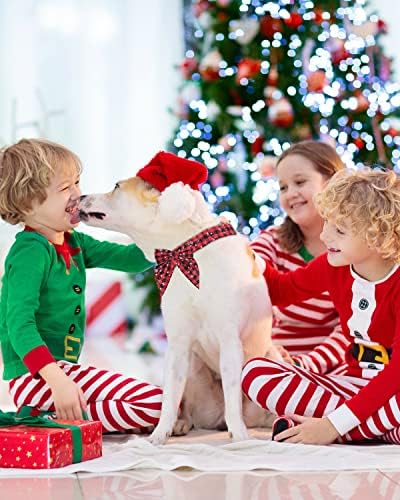 Божиќна Јака За Кучиња Со Машна, Прилагодливи Црвени Карирани Памучни Божиќни Јаки За Кучиња За Мали Средно Големи Кучиња Миленичиња