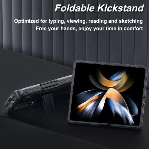 MOWEI [5 во 1] За Samsung Z Fold 4 Случај, [Заштита На Шарки &засилувач; Вграден S Држач За Пенкало] СО 2x Калено Стакло Екран