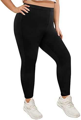 Tiyomi плус големина на жени црни хеланки 2x панталони со целосна должина се протегаат хеланки со висока половината на глуждот, цврста боја задник,