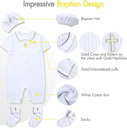 Хапиу Бебе Момче Крштевање Облека Со Капа И Чорапи, Облека За Крштевање-Вкрстени Детали