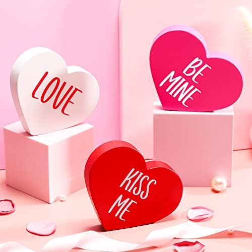 3 парчиња Ден на в Valentубените дрвени знаци на срцев облик на срцев декор разговор срцев знаци за бонбони срцеви плочки