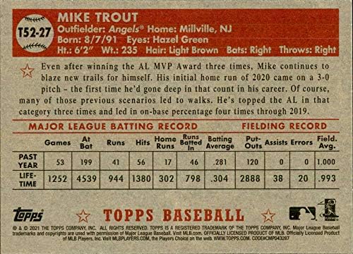 Бејзбол MLB 2021 Topps 1952 Topps Redux T52-27 Mike пастрмка НМ во близина на нане ангели