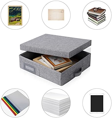 Кутии за складирање на лисја за чување на книги, 14,6 '' x 13 '' x 4 '', сива, кутија за букви од документи, фото -поле за складирање