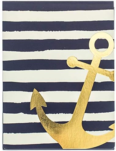 Graphique Navy Anchoction Socket Notes-џебна тетратка со украсена златна фолија на наутичко-тематски печатење и појавување на магнетна капа