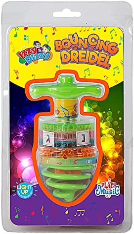 Изи 'n' Dizzy Bouncing Musical Dreidel - Hanukkah Dreidel Game - пее О Драјдел како што се кае и се врти - осветли Дрејдел - играчки и