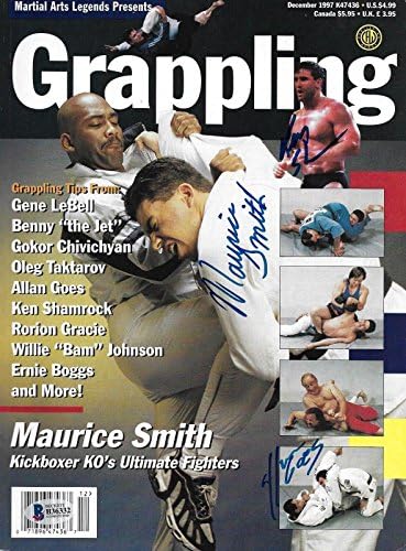 Морис Смит Кен Шамрок Алан оди потпишан во списанието за Grappling во 1997 година, Бас Коа УФЦ - Автограмирани списанија за НФЛ