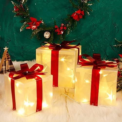 Atdawn 60 LED осветлени кутии за подароци Божиќни украси, транспарентни осветлени сегашни кутии, украси за кутии за подароци за Божиќ