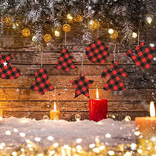 Исклучителни божиќни украсни подароци, 30 парчиња Божиќни Биволи Карирани Орнаменти, Божиќни Украсни Парчиња Дрво Поставени Украси Од Биволско
