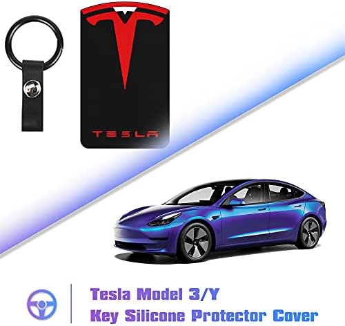 Модел на држач за клучеви на тастатурата Ableche Tesla y and Model 3, Силиконски додатоци за покривање на синџирот на клучеви
