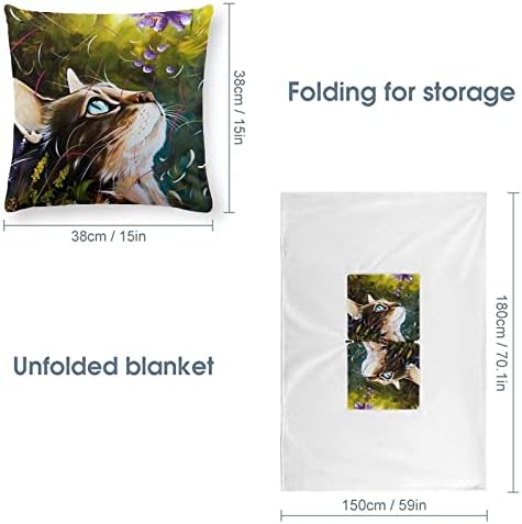 3Д Сликарство Со Цвеќиња Од Мачки 2 Во 1 Комплет За Патување Со Перници Со Ќебе, Нејасно Меко Топло Ќебе, Лесни Ќебиња За Фрлање