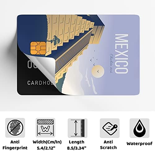 Налепница 4 парчиња/поставени картички со ретро стил Мексикански сонце пирамида - Трипи винил налепница за кредит, дебитна, картичка