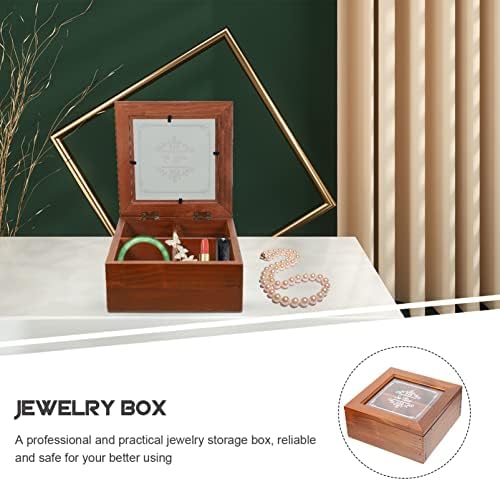 Кабилок Дрвена Кутија За Послужавник За Складирање Накит Со Проѕирен Пластичен Капак Скапоцени Камења За Собирање Дрво Случај За