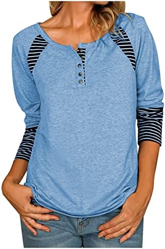Avcity женски врвови со долги ракави ， модна обична лента печати маица удобна лабава тркалезна врат со долг ракав на врвот на врвот на вратот