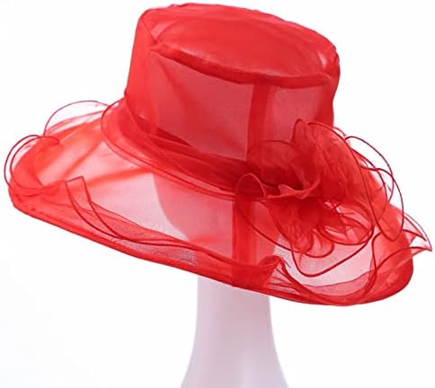 Уангку женски летен свадбен капа црковен фустан капа за женски органза гроздобер капа со цветни пердуви