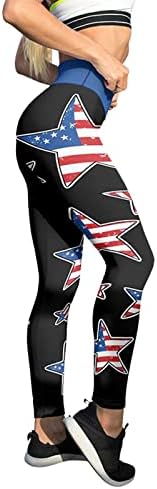 Американско знаме Патриотски нозе со високи патриотски starsвезди со високи половини, ленти јога панталони што дишат целосна должина трчање панталони