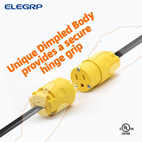 Elegrp 15 Amp 125 Volt NEMA 5-15R 2 Пол 3 жица заземјување директно сечило за замена на електричен конектор за замена на кабелот за комерцијална оценка, жолта, 1 пакет